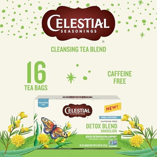 Celestial Seasonings Detox Blend Dandelion Wellness Tea, Caffeine Free, 16 Tea Bags Box — view 2