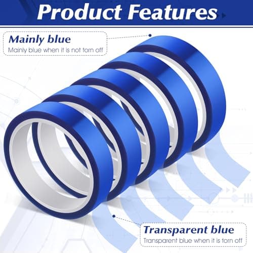 5 Rolls Heat Resistant Tape 0.8 Inch x 98 Ft Blue Sublimation Tape High Temperature Resistant Blue Tape, Heat Transfer Tape for Sublimation Printer Electronic Soldering, No Residue — view 2