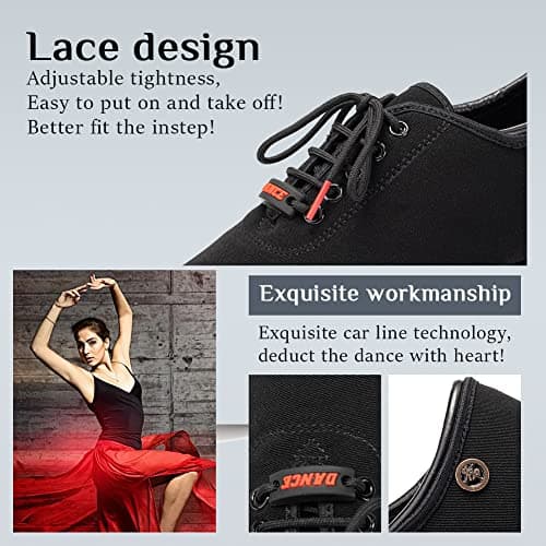 YKXLM Women Latin Ballroom Dance Shoes Practice Modern Salsa Teaching Performance Dancing Shoes,1.25''Heel,Black,7.5 US — view 3