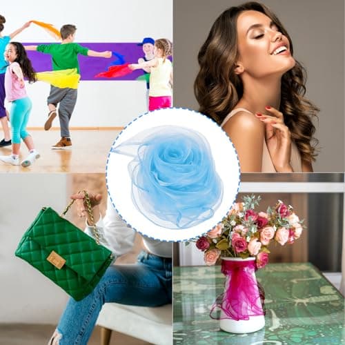 PATIKIL Dance Scarves, 12 Pcs Square Juggling Scarves 24 by 24 Inches for Play Magic Music Activity Juggling Dressing, Light Blue — view 5