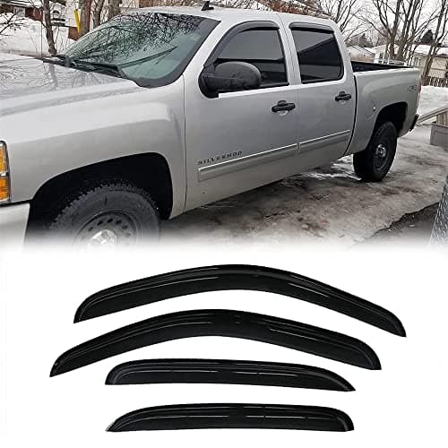 Deebior Side Wind Deflector, 4pc Out-Channel Rain Guards, Smoke Window Visors fit for 2007-2014 Chevy Silverado/GMC Sierra 1500/2500HD/3500HD Crew Cab, 07-14 Yukon XL/Suburban/Avalanche 94515