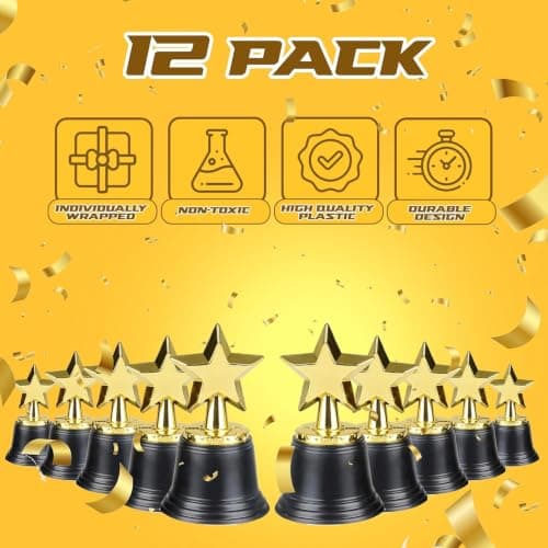 Star Trophy Awards - Pack of 12 Bulk - 4.5 Inch, Gold Award Trophies for Kids Party Favors, Props, Rewards, Winning Prizes, Competitions for Kids and Adults — view 2