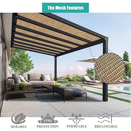 Alion Home Outdoor Pergola Sun Shade Cover Cloth Patio Canopy HDPE Permeable with Grommets (12' x 12', Walnut) — view 2