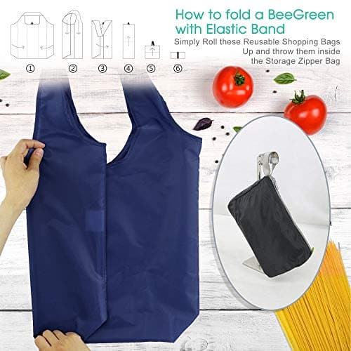 BeeGreen 12 Pack Bulk Reusable Grocery Bags Multicolor Durable Machine Washable Grocery Bags for Shopping X-Large 50LBS Heavy Duty Folding Reusable Bags Totes with Zipper Storage Bag — view 3