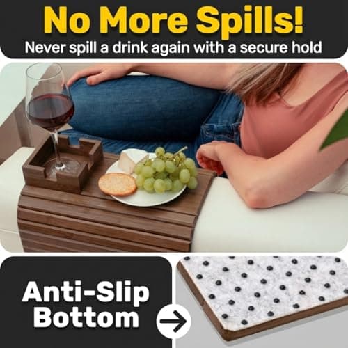 Bamboo Couch Cup Holder, Foldable Couch Armrest Table, Non-Slip Couch & Sofa Arm Tray for Drinks & Snacks - Brown