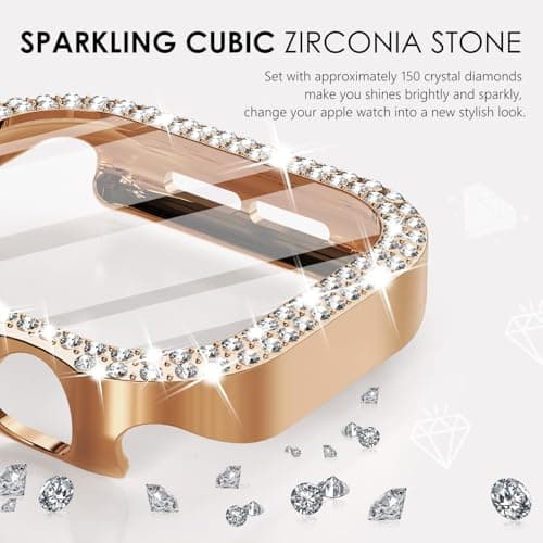 Surace Bling Apple Watch Case with Screen Protector Compatible with Apple Watch Series 11 Series 10 42mm, Crystal Diamond Overall Protective Case Face Cover Bumper 42mm, Rose Gold