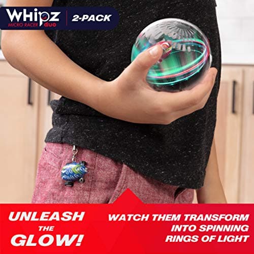 USA Toyz Whipz Duo Micro Racers Toy Cars for Kids - 2pk Mini Keychain, Glow in the Dark LED Fast Pocket Racers Fidget Toys, 2 Mini Cars with 2 Racing Stunt Balls, 2 Clips, and 2 USB Chargers — view 2