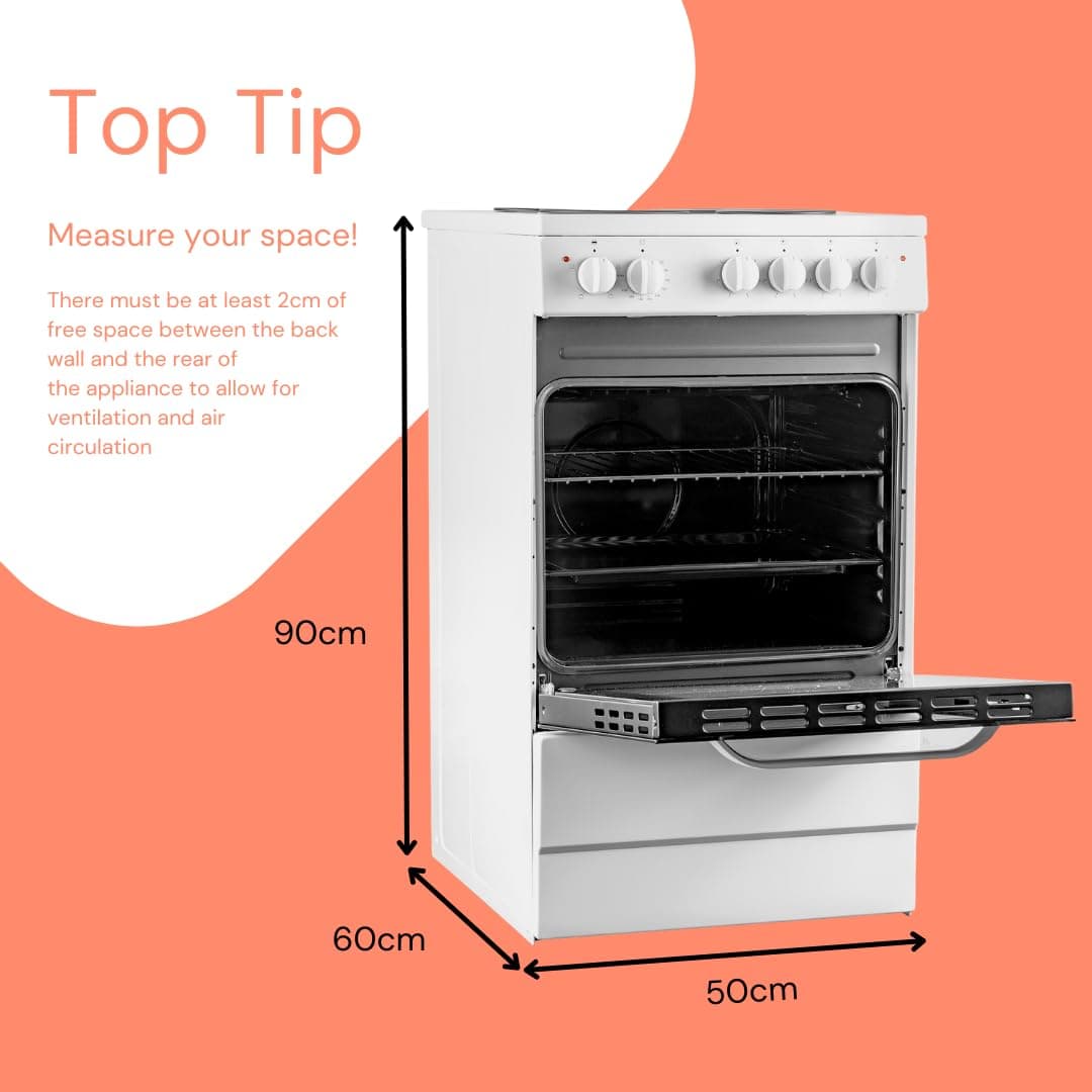 SIA ESCA51W Freestanding Electric Cooker Oven, 50cm Wide, 4 Zone Plate Hob, Grill Function, Internal Light, 2 Years Parts and Labour Guarantee Included — view 2