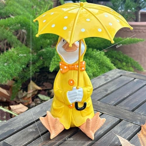 MotiveTech Duck Holding Umbrella Statue Craft Resin Figurine for Patio Outside Garden — view 3