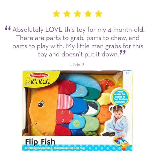 Melissa & Doug K’s Kids, Flip Fish Stuffed Animal, Soft Baby Book, Multi-Textured Squeaking & Crinkling Infant Sensory Toys for Babies with Baby Mirror, Tummy Time Toys for Infants Ages 0–9 Months — view 8