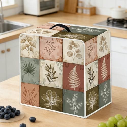 WEBEEDY Dustproof Coffee Maker Cover with Top Handle, Polyester Washable Appliance Machine Dust Cover for Kitchen Countertop Office Home Decor (Leaf Tiles Prints), 34.5x26x35.5cm/13.6x10.2x14 Inches — view 6