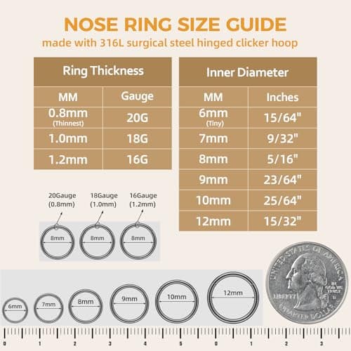 Afftiny Nose Rings Hoops Septum, Surgical Steel Seamless Clicker for Tragus Helix Conch Daith, Hypoallergenic, 20G/18G/16G, 6-12mm, Gold, Silver, Black, Rainbow, Rose Gold (Black, 2pcs-18G-12mm) — view 2
