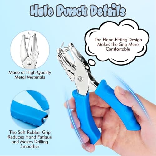 ZASZO 2 Pcs Hole Punch, 1/4" and 1/8" Hole Puncher with Blue Soft Grip for Crafts, Scrapbooks, Tags, Tickets, Handheld Circle Single Hole Punch for Home, Office and Classroom — view 6