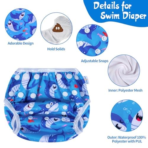 Babygoal Baby Reusable Swim Diaper,Washable and Adjustable for Babies 8M-3 Years,Toddlers Swim Lessons 3ZSD07-CA — view 3