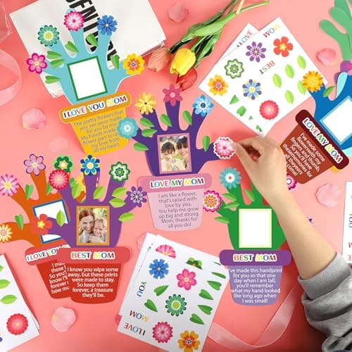 24 Sets Mothers Day Crafts for Kids Mother's Day Hand Picture Frame DIY Craft Kits Make Your Own Handprint Flower Pot Keepsake with Flower Stickers for Mom Gifts Spring Party Classroom Home Activities — view 3