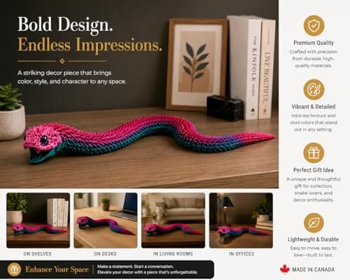 Articulated Crystal Snake – 3D Printed Flexible Snake Figurine, 58 cm (23 in) Poseable Serpent with Movable Mouth, Realistic Eyes, Fantasy Desk Decor (Ages 14+), (Rainbow) — view 7