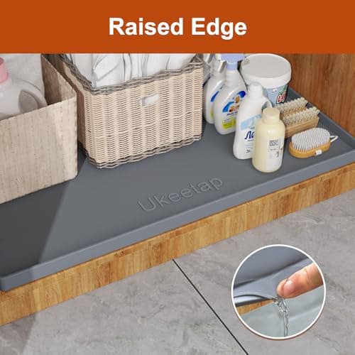 ukeetap Extra Thick Silicone Mat Waterproof with Raised Edge 40" x 22", Under Sink Mat for Kitchen & Bathroom, Kitchen Cabinet Liner, Multi-Purpose for Storage & Protection, Gray — view 2