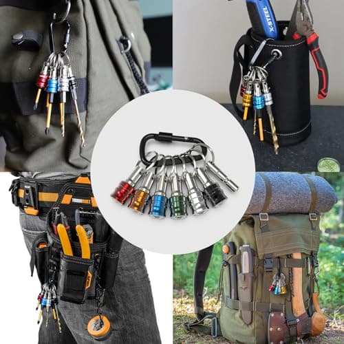 X-STEEL 6Pcs Bit Holder, 1/4 Drill Bit Holders, Keychain Drill Screw Adapter Change Portable, With Black Carabiner for Tools & Home Improvement Gift — view 3