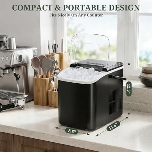 Ice Maker, Portable Ice Makers Countertop with Handle, Basket & Scoop, 26Lbs/24Hrs, 9 Bullet Ice Cubes in 6 Mins, 2 Ice Sizes, Self-Cleaning, Quiet Compact Ice Machine for Home Kitchen Party, Black — view 3