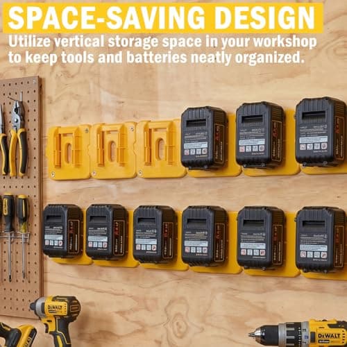 ANIRUDH 30 Pack Power Tool & Battery Holder for Dewalt | Heavy Duty Mounts, Compact Storage Solution for Garage, Workshop & Utility Rooms (15 Tool + 15 Battery Docks) (30, Yellow) — view 3