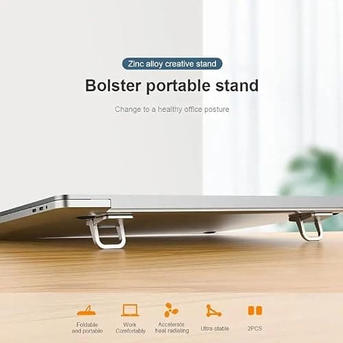 2PCS Foldable Laptop Stand, Portable Computer Keyboard Riser with 2 Adjustable Angles, Self-Adhesive Invisible Notebook Stand and Keyboard Lift for Desk(Silver)