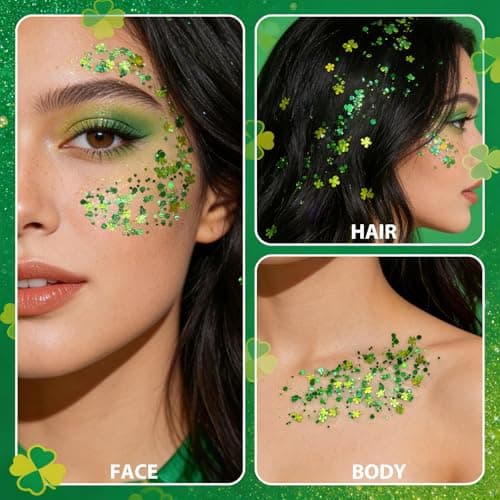 Mysense Shamrock Glitter Stick for Face Hair Body, St Patricks Day Accessories, Irish Festival Four Leaf Clover Green Glitter Makeup for Saint Patrick’s Day Outfit Women Girls Kids — view 4