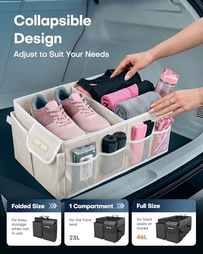 HOTOR Trunk Organizer for Car - Car Organizer, Foldable Trunk organizer for SUVs & Sedans, Sturdy Organization for Car Accessories, Tools, Sundries, Beige, 2 Compartments, 21.3"×12.6"×10.6" — view 4