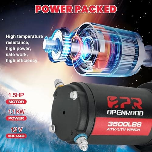 OPENROAD 3500 lb ATV/UTV Winch, Black Heavy Duty 12V Electric ATV Winch Compatible with 3000lb Winch with Wireless Remote Control 7/32"×32' Synthetic Rope Mounting Plate — view 2