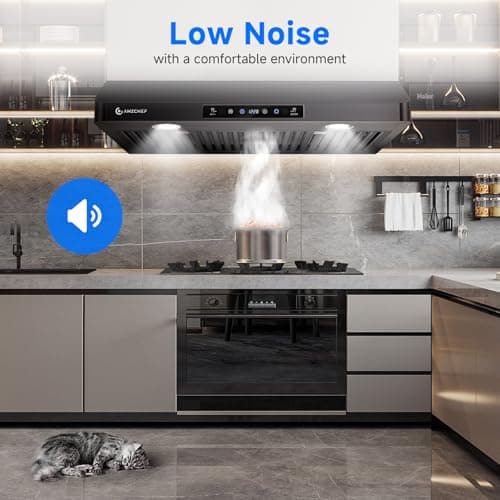 AMZCHEF Under Cabinet Range Hood 30 Inch, 750CFM Stainless Steel Kitchen Stove Vent Hood 3 Speed Exhaust Fan Touch/Remote/Gesture Control LED lights Time Setting Dishwasher-Safe Baffle Filters-Black — view 5