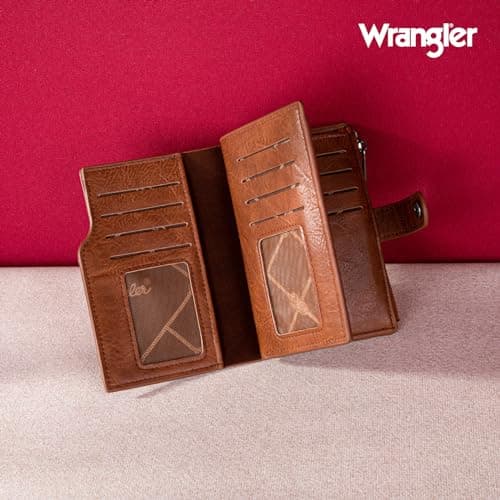 Wrangler Wallet for Women Bifold Card Holder with Zipper Pocket Ladies Clutch Purse with ID Window Brown WG119-W002BR