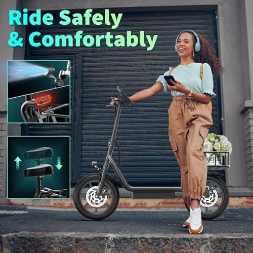 Maxshot Electric Scooter, 8.5" /10" /14" Tire, 16/19/22 Mph Top Speed, 12/16/21/27/28/49/50 Miles Long Range, Folding Escooter for Adults and Kids with Seat Bag, Dual Braking, Dual Suspension, App — view 5