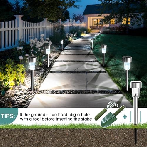 GIGALUMI Solar Lights Outdoor Waterproof, 12 Pack, Stainless Steel LED Solar Garden Lights for Patio, Lawn, Yard and Landscape, Cold White — view 2