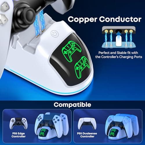 PS5 Controller Charger Station Compatible with PlayStation 5 Dualsense & Edge Controllers, RGB PS5 Controller Charging Dock Holder Stand with Fast Charge Cable for PS 5 Accessories Kits — view 4