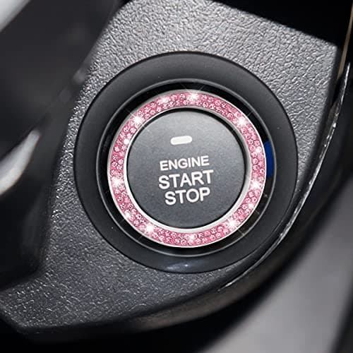 Car Bling Crystal Rhinestone Engine Start Ring Decals, 2 Pack Car Push Start Button Cover/Sticker, Key Ignition Knob Bling Ring, Sparkling Car Interior Accessories for Women (Pink) — view 5