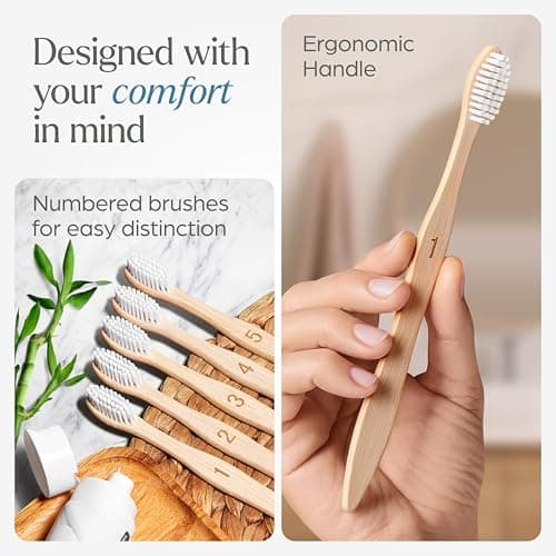 VIVAGO Bamboo Toothbrushes Medium Bristles 10 Pack - Plant-Based Medium Bristles Toothbrushes for Adults - Eco-Friendly, Natural Wooden Toothbrush — view 5