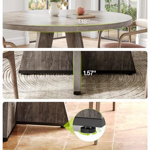 LITTLE TREE Round Dining Table for 4-6 People, 47 Inches Grey Dining Room Table with Wooden Pedestal Base, Farmhouse Dinner Tables, Circle Kitchen Tables for Dining, Kitchen, Living Room — view 5