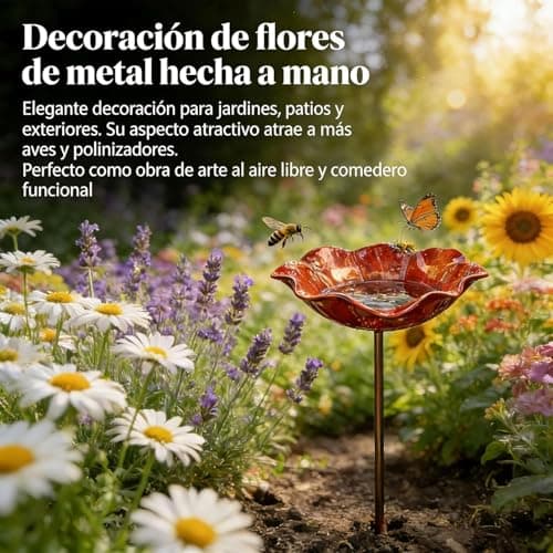 Metal Flower Garden Stake Bird Bath Flower-Shaped Bee Watering Station for Garden Watering Flowers Stake Station Colorful Butterfly Bee Bath Bowl for Outdoor Yard Decor (Blue) — view 2