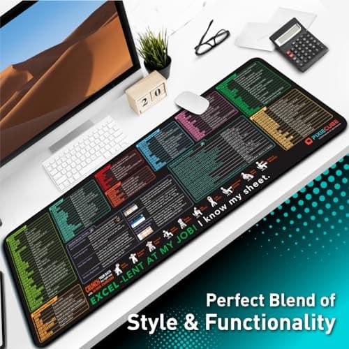 Pixiecube Excel Cheat Sheet Desk Pad | Excel Shortcut Keys Mouse Pad | Extended Large XL Gaming Mousepad | PC Office Spreadsheet Keyboard Mat | Non-Slip Stitched Edge — view 5