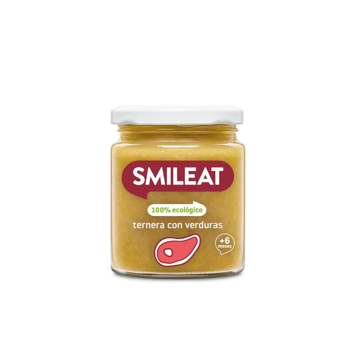 Smileat - Tarrito Ecológico con Sabor a Ternera con Verduras, Ingredientes Naturales, para Bebés desde 6 Meses, Sano y Saludable, sin Gluten - Tarro de 230 g