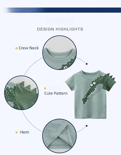 Winzik Boys Shirt Toddler Shirts Kids Boys’ Short Sleeve 3-Pack Crewneck Animal T-Shirt Summer Clothes 18M-8Y(4-5T, Monkey Dinosaur Crocodile) — view 5