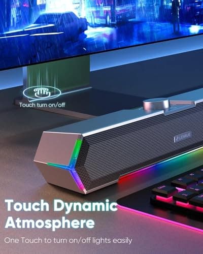 LENRUE G11 Computer Speakers for Desktop, Touch Lights PC Speakers with Surge Clear Sound, USB C/USB Powered for Computer Desktop PC Laptop Monitor（Black） (Black) (Black) — view 2