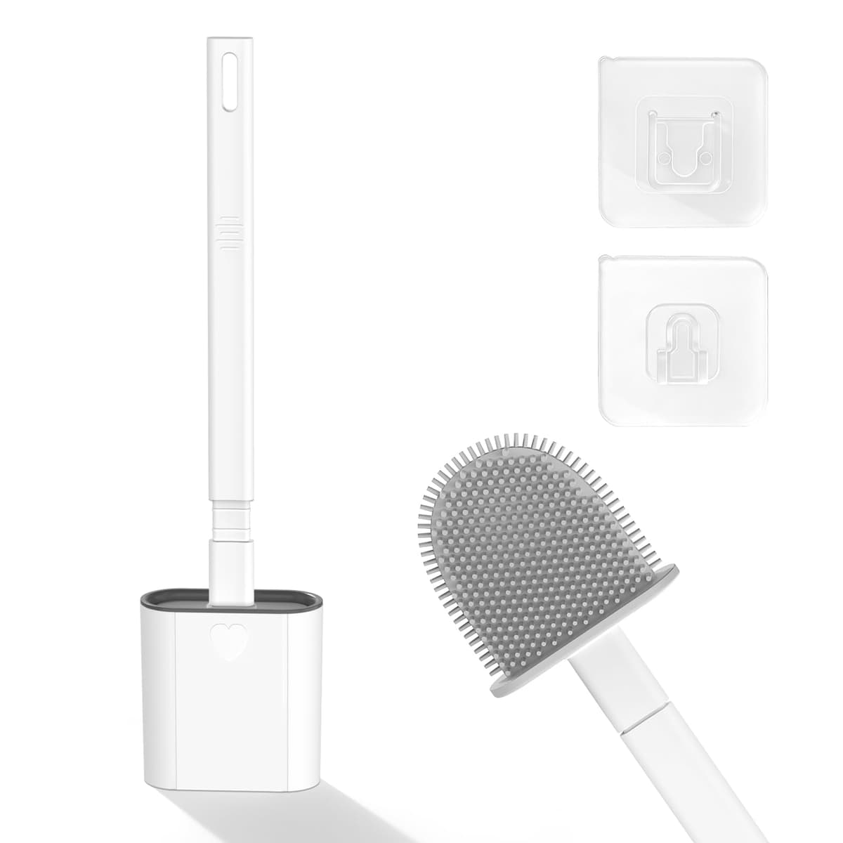 Toilet Brush, 2 Pack Bathroom Silicone Toilet Brushes and Holder Sets with No-Slip Long Plastic Handle and Soft Flexible Bristles, Toilet Brushes with holders and Base for Anti-drip (White) — view 16