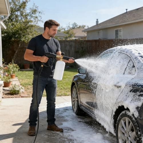 HOMINSPO Car Foam Cannon Pressure Washer with 5 Nozzle Tips Snow Foam Lance Jet Wash 1/4 Inch Quick Connector Car Wash Blaster for Pressure Power Washer Machine 1 Liter Capacity