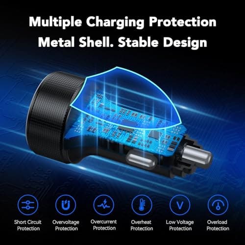 USB Car Charger, 2 Pack Cigarette Lighter USB Charger Aluminum Alloy Fast Charging Car Charger Adapter with Voltage Display Type C Car Accessories for iPhone 17 16 Samsung Galaxy Google iPad Android — view 3