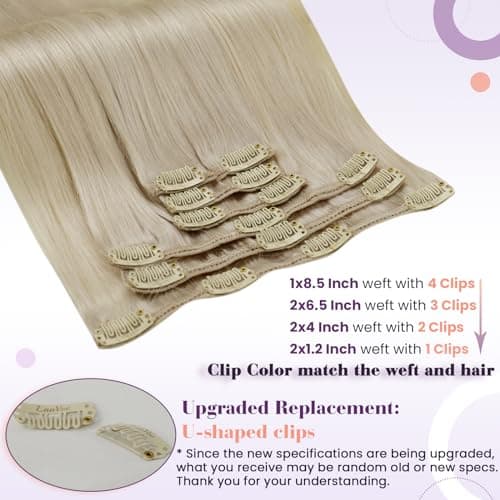 LaaVoo Clip in Hair Extensions Real Human Hair Blonde Hair Extensions Clip ins Bleach Blonde Human Hair Clip in Extension Straight 22 Inch 7pcs 120g — view 2