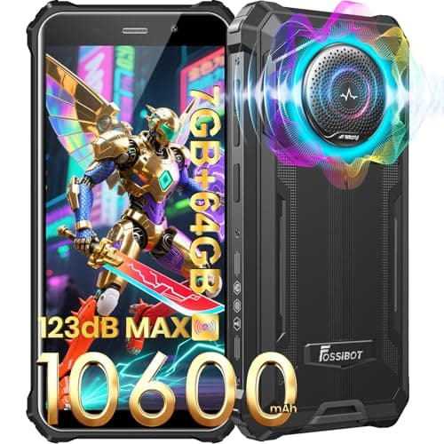 FOSSIBOT F101P Rugged Phone Unlocked,10600mAh Unlocked Phone 123dB Loud Volume Phone, 7GB+64GB/1TB, 24MP Camera Waterproof Smartphone 4G Dual SIM/OTG/2Ghz Octa-core,5.45"(2026),Black