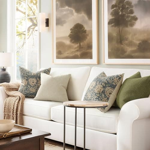 Vintage Floral Print Throw Pillow Covers 18x18 Set of 2 Neutral Modern Farmhouse Pillowcases Accent Decorative Cushion Covers Boho Home Decor for Couch Sofa Chair Bed Living Room, Dusty Blue — view 3