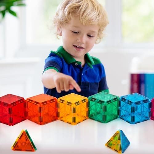 Magnetic Tiles, 100PCS Building Blocks, Magnets Building Set, STEM Toys Christmas Toy Gift for Kids Boys and Girls — view 3