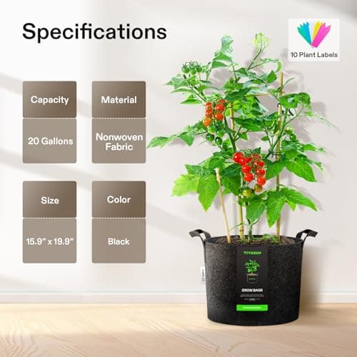 VIVOSUN 5-Pack 20 Gallons Grow Bags Heavy Duty Thickened Nonwoven Fabric Pots with Handles — view 5
