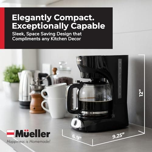 Mueller 12-Cup Drip Coffee Maker - Borosilicate Carafe, Auto-Off, Reusable Filter, Anti-Drip, Keep-Warm Function, Clear Water Level Window Coffee Machine, Kitchen Essentials & Accessories — view 6